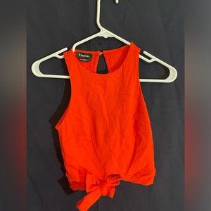 Boho Coral Colored Buissness Casual Tie Front Tank